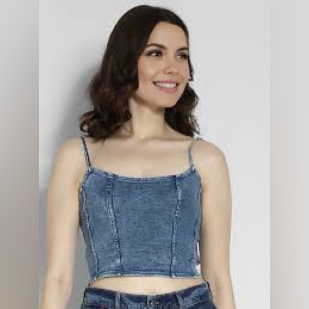 SO Blue Denim Corset/Spaghetti Strap Crop Top Size Large